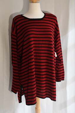 CHAUS Black Red Striped Classic Long Sleeve Sweater Round Neck Size 1 NWT